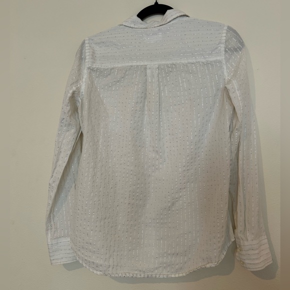 GAP White Fitted Boyfriend Button Down with Silver Stripes - Picture 4 of 6